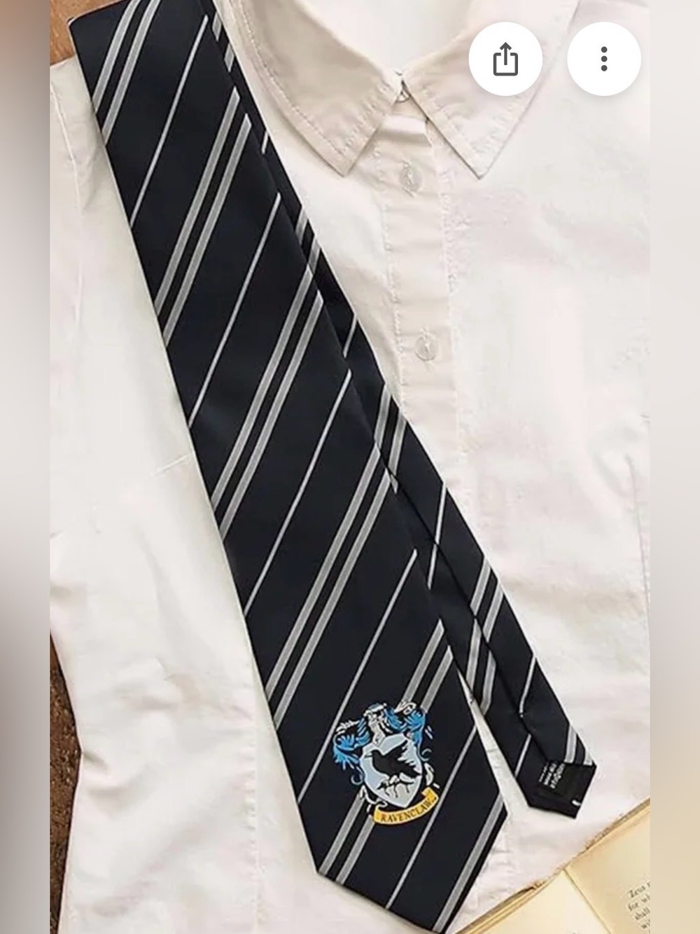 Harry Potter Ravenclaw Crest Diagonal Stripe Tie - Black & Gray with Blue Accent
